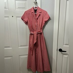 J. Peterman Company coral and white stripe dress